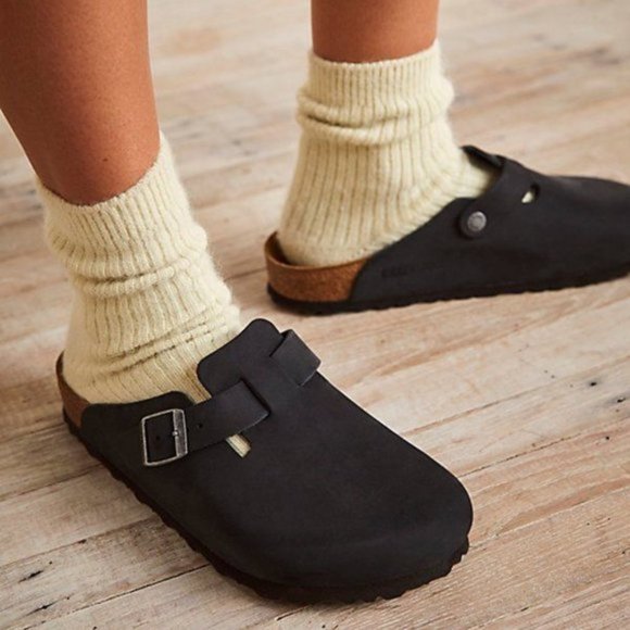 Birkenstock Shoes - BIRKENSTOCK 'Boston Soft' Suede Clog in Black Suede 7-7.5US / 38EU